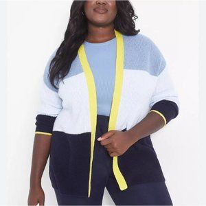 Lane Bryant Cardigan 18 20 Blue Green Classic Long Sleeve Open Front Striped